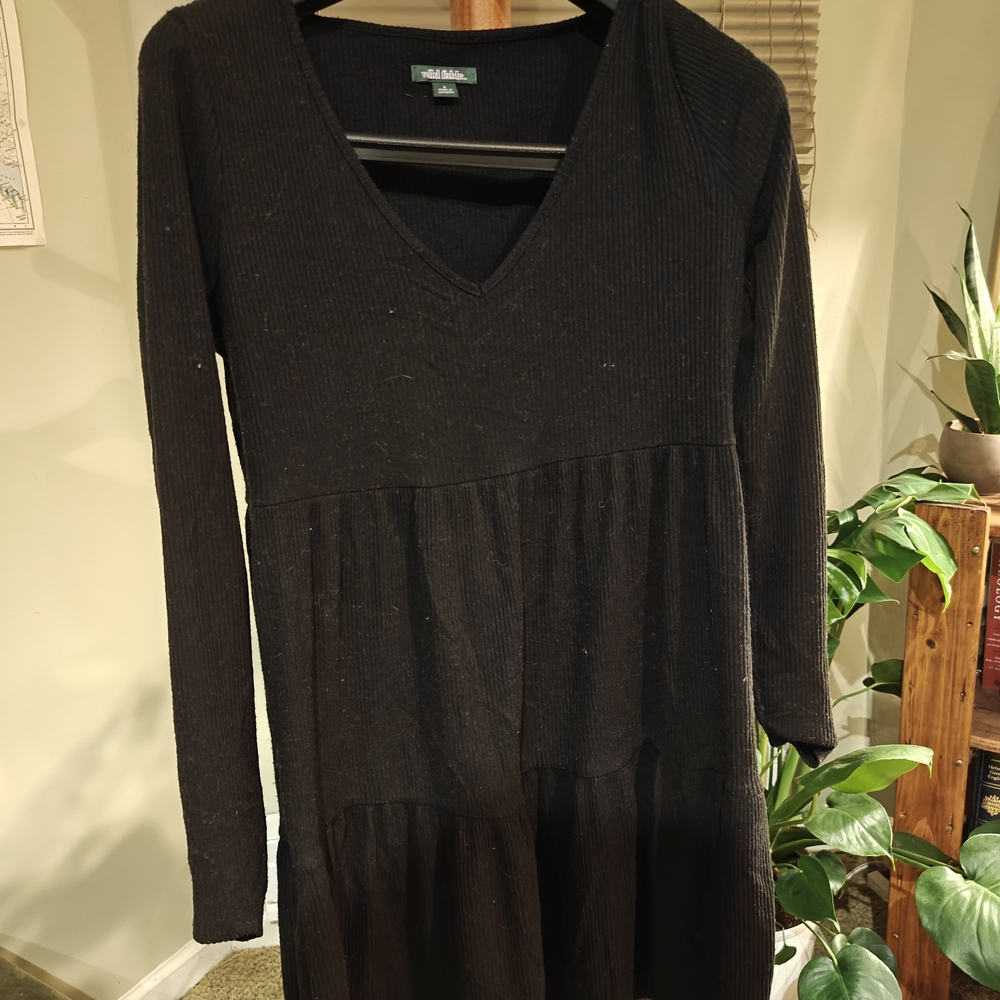 Wild Fable Black Long Sleeve V-Neck Dress